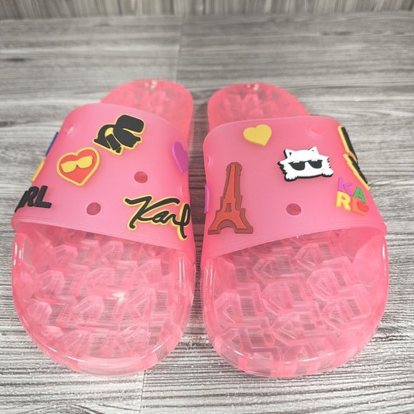 Karl Lagerfeld Paris Thea Fuchsia Pink Translucent Pool Slides-Women's Size8 NEW - Picture 4 of 16